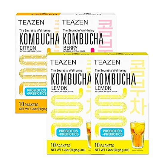 TEAZEN 3 Flavors 40 Sticks Variety Pack, Kombucha Lemon