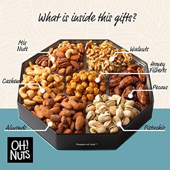 Oh! Nuts 7 Section Assorted Nuts Gift Tin Box | Gourmet 7 Variety Fresh Roasted Nuts - Healthy Snacks for Birthday, Anniversary, Corporate, Family Party, Movie Night - for Men & Women 924035066