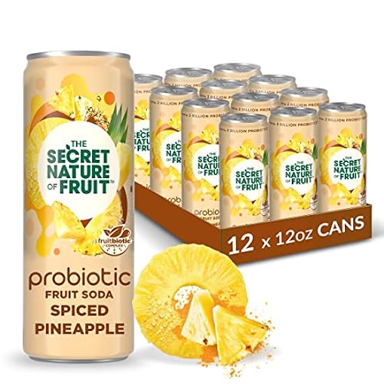 The Secret Nature of Fruit Probiotic Fruit Soda, Supports Gut Health & Immunity, 2 Billion Probiotics, Zero Added Sugar, 15% Fruit Juice, High in Vitamin C, Spiced Pineapple - 12oz (Pack of 12) 600213141