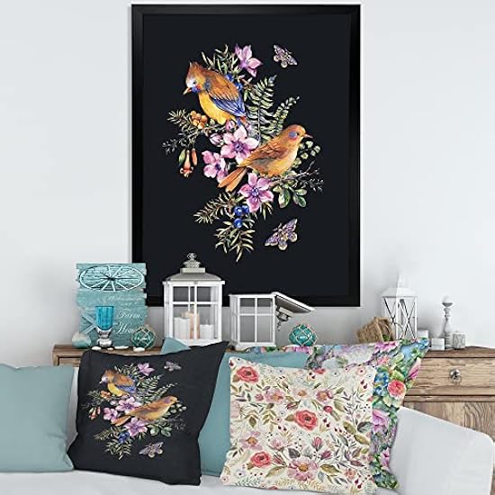 DesignQ Little Bird On Colourful Bouquet Of Wildflowers II Traditional Framed Wall Art 108176576