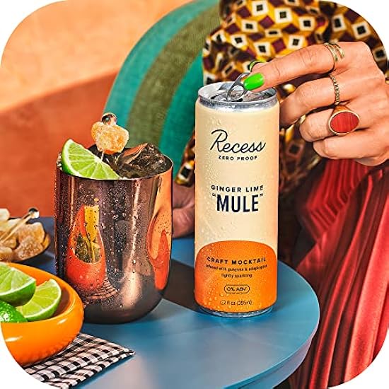 Recess Zero Proof Craft Mocktails, Alcohol Free Drinks, With Adaptogens, Non-Alcoholic Beverage Replacement, Mixer, Celebration, Party, (Ginger Lime 