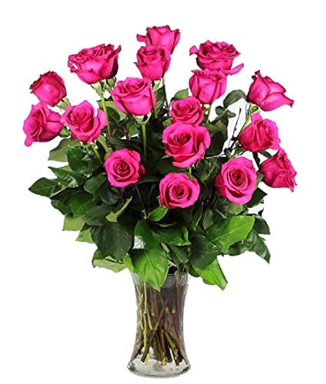 Farm Direct Rose Bouquet of 18 Fresh Cut Pink Roses with a Free Glass Vase… 998431676