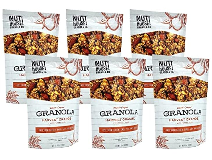 NutHouse! Granola Company - Premium Harvest Orange Granola | Certified Gluten-Free, Non-GMO, Kosher | Vegan, Soy-Free | 12 oz. Beutel (6-Pack) 437346654