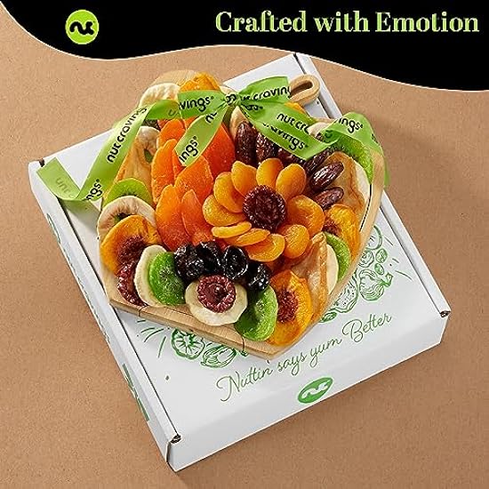Nut Cravings Gourmet Collection - Dried Fruit Wooden Apple-Shaped Gift Basket + Tray (9 Assortment) Easter Flower Arrangement Platter with Grün Ribbon - Healthy Kosher USA Made 16485070