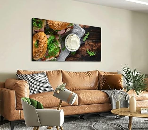 Canvas Wall Art for Living Room Bedroom Fresh Bagels Sandwiches cream cheese bacon tomato and Grün wild Big Large Wall Art Decor Framed Painting Wall Pictures Prints Artwork Office 453561452
