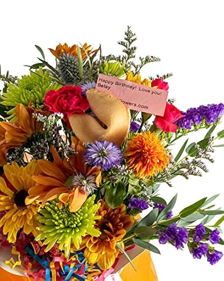 Birthday Blast Fresh Cut Live Flowers Arranged in a Takeout Container with your Personal Message Tucked Inside a Fortune Cookie 21109056