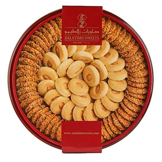 Zalatimo Sweets Since 1860, 100% All Natural Sesame & Butter Shortbread Cookies, Round Gift Tin, Slightly Sweet Cookies with No Preservatives, No Additives, No Corn Starch, No Syrups! 1.65Lbs 78149529
