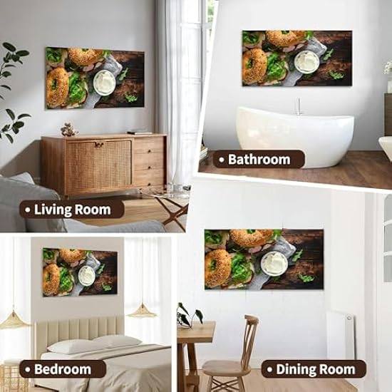 Canvas Wall Art for Living Room Bedroom Fresh Bagels Sandwiches cream cheese bacon tomato and Grün wild Big Large Wall Art Decor Framed Painting Wall Pictures Prints Artwork Office 453561452