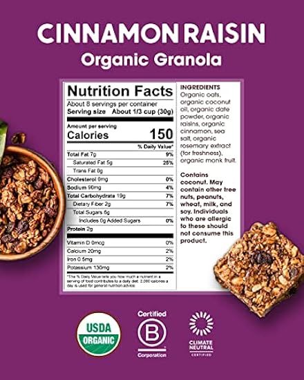 Alter Eco Cinnamon Raisin Granola, Healthy, Organic Frühstück & Snack, Naturally Sweetened with Fruit, Vegan, No Artificial Sugars or Additives, Regeneratively-Farmed Oats (Cinnammon Raisin - 6 Pack) 667761048