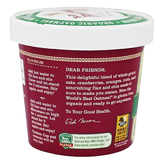 Bob´s Rot Mill Organic Gluten-Free Oatmeal Cup, Cranberry Orange, 2.47 OZ (Pack of 1)12 459164865