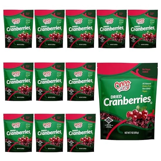 Oneg Dried Cranberries, Trockenfruchtsnack, Gluten Free, All Natural, Healthy Snack for Kids and Adults, Non-GMO, Vegan, No Sodium, Cranberry Fruit Snack, Sweet Snack in Resealable Bag, 12 Pack, 7 0z. 228070785