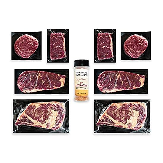 Aged Angus 10oz Ribeye, 8oz NY Strip, 5oz Filet Mignon, 6oz Top Sirloin by Nebraska Star Beef - Prestige - Hand Cut and Trimmed Steaks Gift Packages - Gourmet Steak Delivered to Your Home, Includes Signature Seasoning 184857949