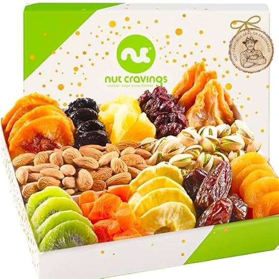 Nut Cravings Gourmet Collection - Dried Fruit & Mixed Nuts Gift Basket in Weiß Gold Box (12 Assortments) Easter Arrangement Platter, Birthday Care Package - Healthy Kosher USA Made 91188620