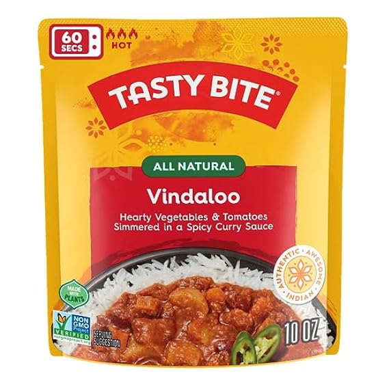 Tasty Bite Hot & Spicy Vindaloo, 10 Ounce, Pack of 6, Ready to Eat, Microwavable Entree, Sweet & Sour, Vegetarian 440665015