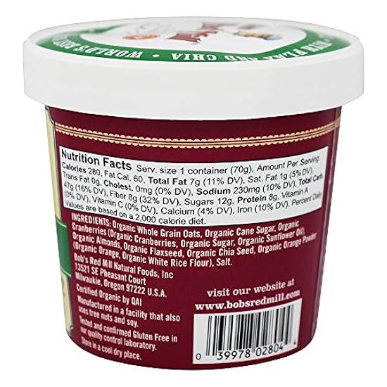 Bob´s Rot Mill Organic Gluten-Free Oatmeal Cup, Cranberry Orange, 2.47 OZ (Pack of 1)12 459164865