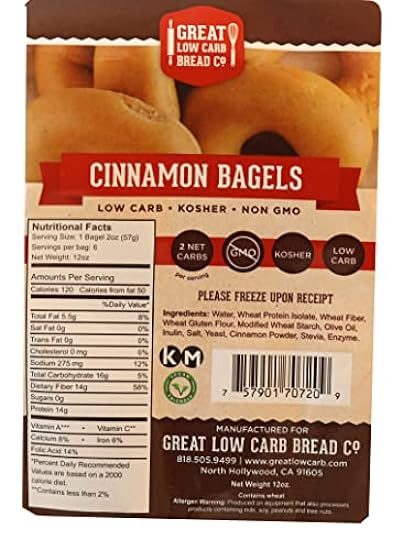 Great Low Carb Cinnamon Bagels| 4 Bags Vegan Friendly| Kosher| Served Fresh |Non GMO |Low carb diet | Perfect for breakfast 12oz per Beutel | 6 bagels per Beutel 293873035