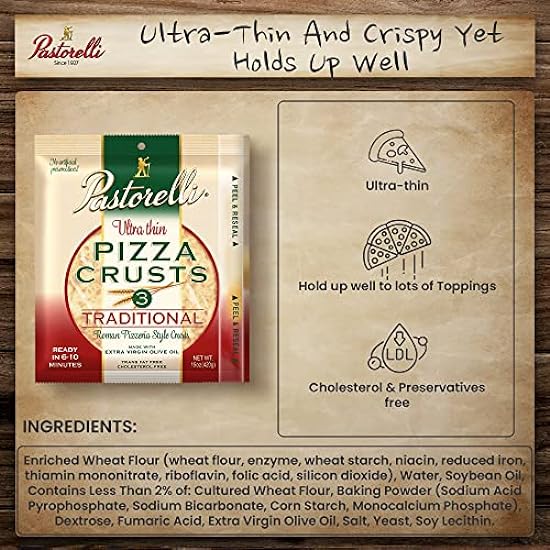 Pastorelli® Traditional Ultra Thin Pizza Crust, Crispy, Pre-made Pizza Base, Low Sodium, 12-inch, 3 Crusts, Pack of 10 552016671