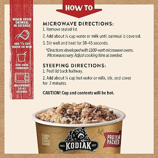 Kodiak Cakes Instant Oatmeal Cups, Peanut Butter Schokolade Chip, High Protein, 100% Whole Grains, (12 cups) 506960870