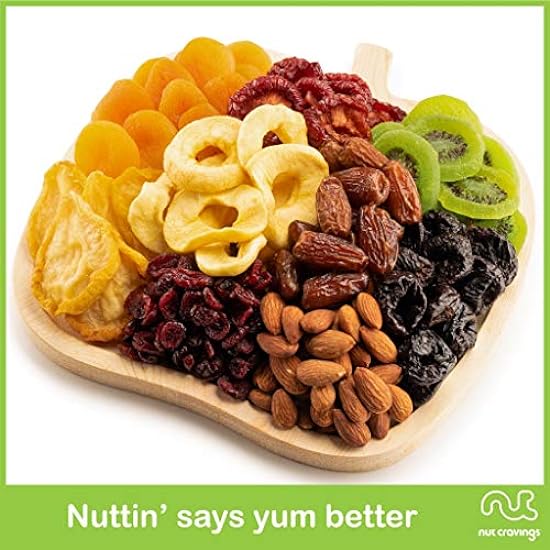 Nut Cravings Gourmet Collection - Dried Fruit & Mixed Nuts Gift Basket in Wooden Apple-Shaped Tray (9 Assortments) Easter Arrangement Platter, Healthy Kosher USA Made 324834727