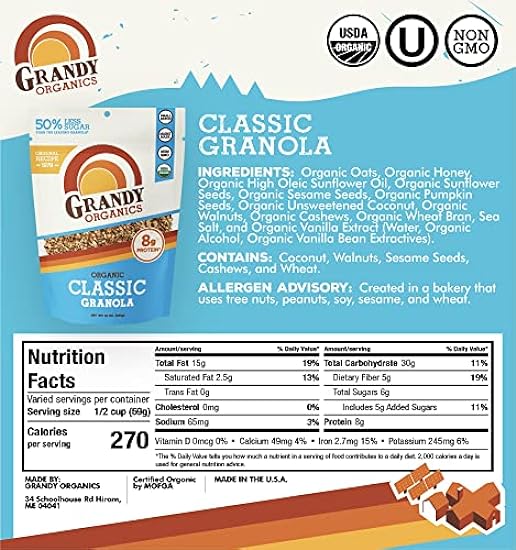 Grandy Organics 10lb Bulk Beutel Organic Granola - Classic Granola with Organic Oats, Pumpkin Seeds, Walnuts & Cashews - Low Sugar, Dairy Free, High Protein Granola, Non-GMO & Kosher 660034394