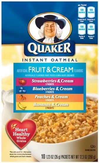 Quaker Instant Oatmeal Fruit & Cream, Variety Pack, 10-