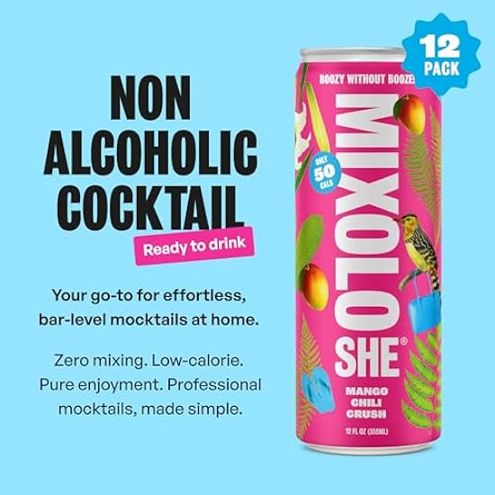 MIXOLOSHE Non-Alcoholic Mango Chili Crush Cocktail | Award Winning Mocktails Non-Alcoholic Drinks | 50 Calories Per Can | All Natural Low Sugar Gluten Free Mocktail Beverage… 468094820