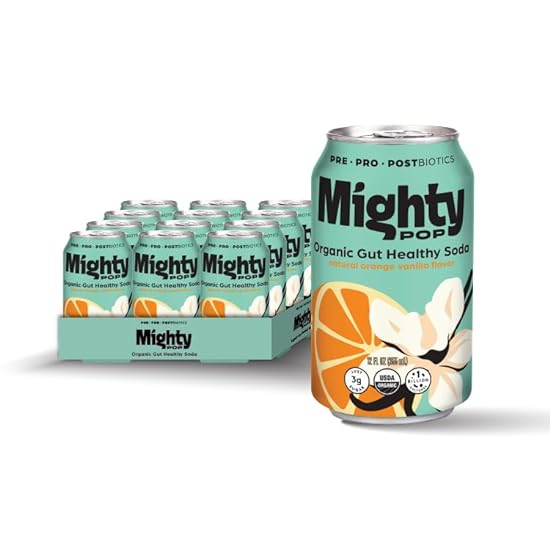 Mighty Pop (Orange Vainilla) | Prebiotic, Probiotic and Postbiotic Soda | 12 Cans - Refreshing Citrus Harmony with Vanilla Notes for Gut Health and Flavorful Hydration 113790631