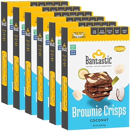 Bantastic Brownie Keto Snack, Coconut Crisps - Crunchy Thin, Naturally Sweet Sugar Free Brownies Snack with Coconut Chips, Gluten Free, Low Carb, Dairy Free, 3 Oz Ea (Pack of 6) 111249388
