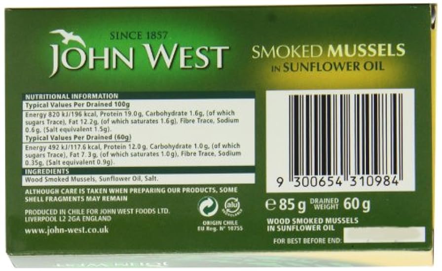 John West Smoked Mussels In Sunflower Oil 85 g (Pack of 6) 457537383