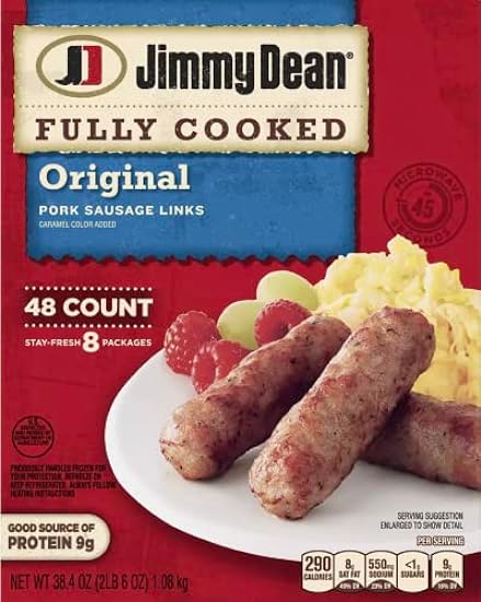 Jimmy Dean Fully Cooked Original Pork Sausage Links, 48