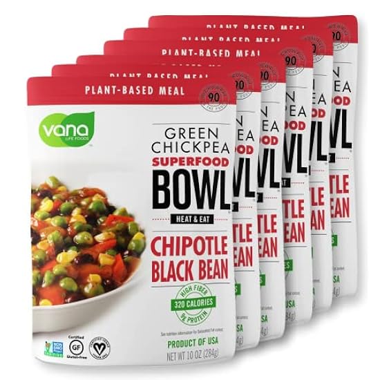 Vana Life´s Foods Plant based Ready Meal - Grün Chickpea Superfood Bowl Heat and Eat Microwaved Cooked Bowl | Product of the USA (Chipotle & Schwarz Bean, 6-Pack) 511360320