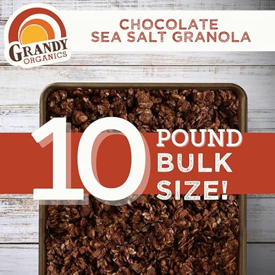 Grandy Organics Dark Schokolade Meersalz Granola, 10 Pound Bulk Bag, Certified Organic, Gluten Free, Non-GMO, Kosher, Plant Based Protein Granola 641341241