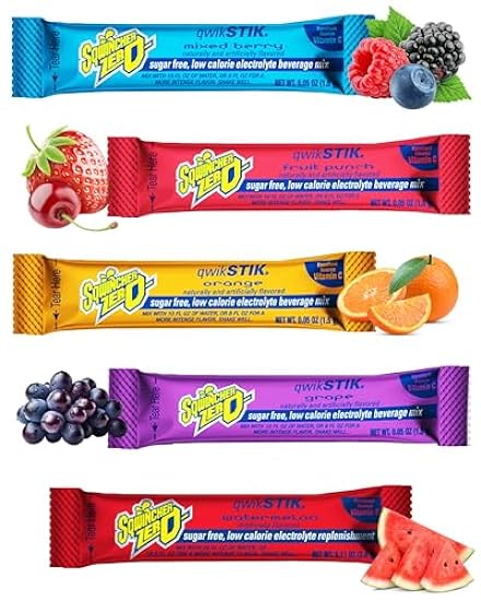 500-Pack Sqwincher ZERO Qwik Stik Hydration Powdered Packets - Assorted Popular Flavors (Orange, Grape, Fruit Punch, Mixed Berry, Wassermelon) - Sugar-Free Electrolyte Multiplier Powdered Mix Beverage 644867867