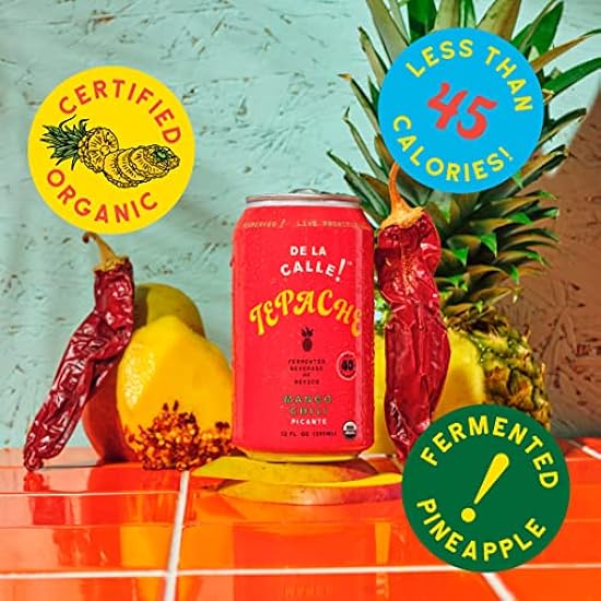 De La Calle Tepache - Naturally Fermented Pineapple Beverage, Antioxidant Rich, Certified Organic, Fermented, Low Sugar (Mango Chili) 859875510