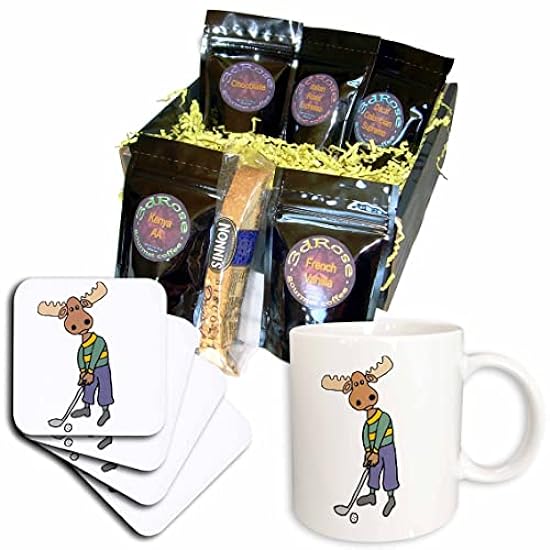 3dRose Funny Cute Moose Playing Golf Sports Cartoon - Kaffee Gift Baskets (cgb_353066_1) 523547591