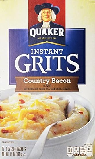 Quaker, Instant Grits, Country Bacon Flavor, 12oz Box (Pack of 4) 458722422