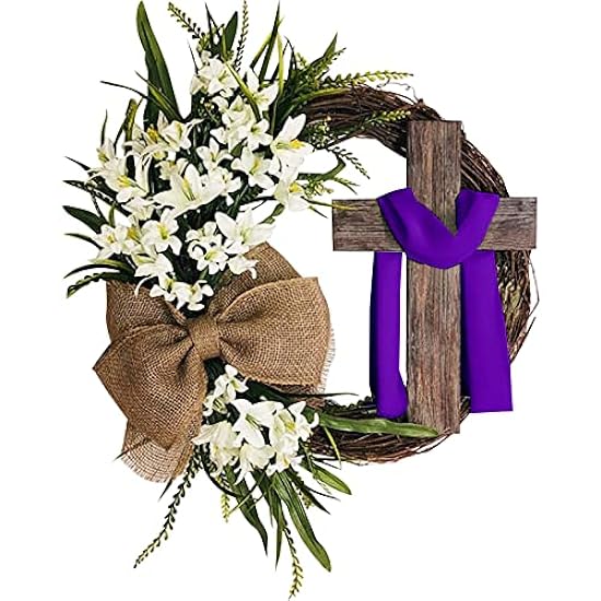 Lily Simulation Easter Bunny Decor Bowknot Cross Wreaths Easter Day Spring Wreaths for Front Door Outside Door Wreaths for Front Door Outside Spring and Summer 286323601