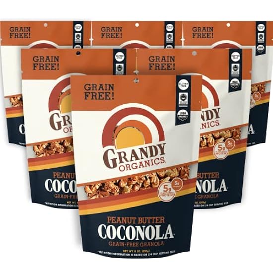Grandy Organics Peanut Butter Coconola Granola, Gluten Free, Grain Free, Peanut Butter Granola with 5g Plant Based Protein, 9oz (Pack of 6) 67738077