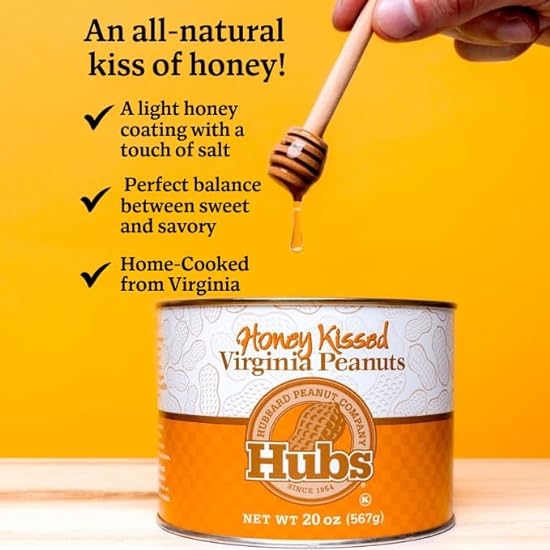 Hubs Peanuts Honey Kissed - Premium Virginia Nuts with All-Natural Sweet Honey Coating Flavor - Super Extra-Large Virginia Peanuts - Crunchy Delight Snacks - Vacuum-Sealed Tin - 2 Packs of 20 oz Cans 531326435