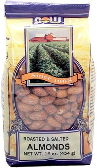 NOW Foods Roasted Almonds, Salted, 16-Ounce Bags (Pack 