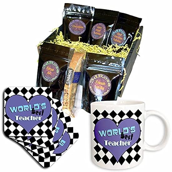 3dRose Worlds Best Teacher Blau - Kaffee Gift Baskets (