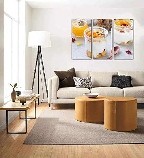 blaverr greek yogurt granola and fruits breakfast in jar honey dishes stock - Canvas Wall Art -Paintings Wall Artworks Pictures for Living Room Bedroom Decoration, 3 Panels Home Wall Decor Posters 898897546