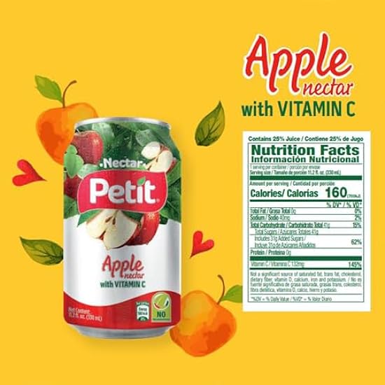 Petit | Apple Nectar | Recyclable Can | 330 ml | Pack of 24 | Fresh Beverage with Vitamin C 595313146