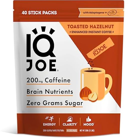 IQJOE Instant Mushroom Kaffee Packets with Lion’s Mane and Magtein Magnesium L-Threonate - Toasted Hazelnut - Clarity and Mood Enhancing - Sugar Free, Keto, Vegan - 200mg Natural Caffeine - 40 Count 339185870