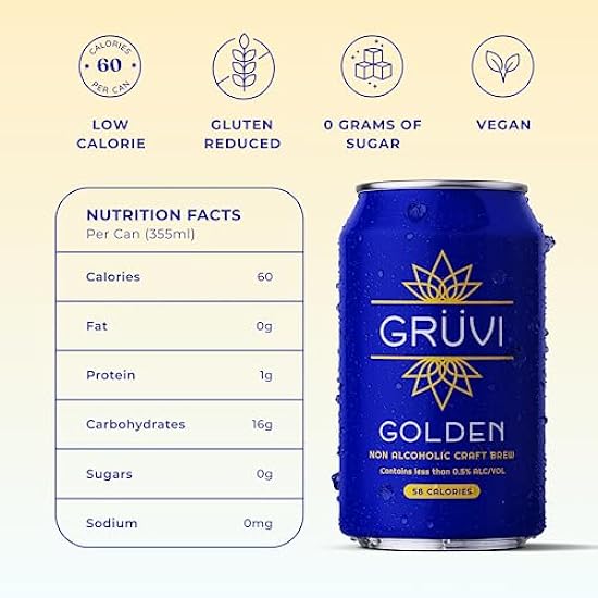 Gruvi Non-Alcoholic Beer Variety Pack, 18-Pack, Mocha Nitro Stout, Juicy IPA, Golden Lager, Less than 0.5% ABV, NA Beer… 733179082