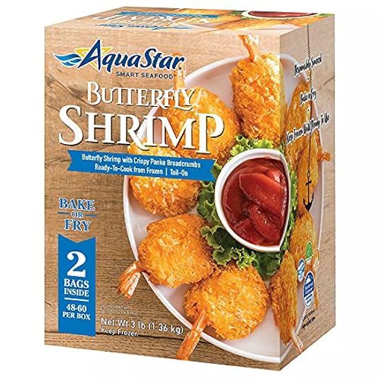 Gourmet kitchn Aqua Star Frozen Breaded Butterfly Shrimp | No Artificial Flavors and Preservatives - Tail on (3 lbs.) (2 Pack) 957531576