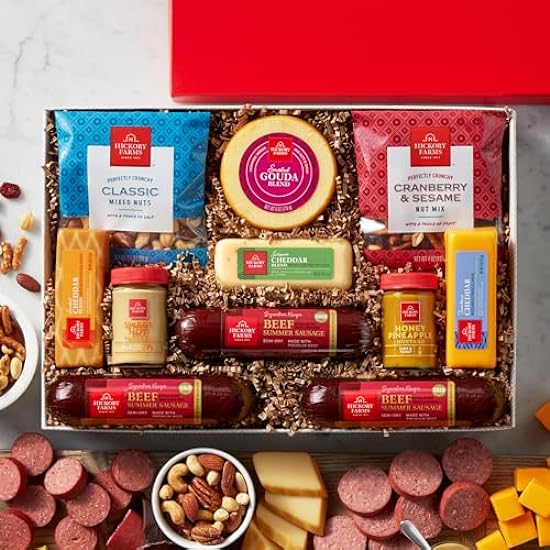 Hickory Farms Beef Summer Sausage & Cheese Large Gift Box | Gourmet Food Gift, Perfect For Birthday, Congratulations, Sympathy, Food Care Packages, Retirement, Thinking of You, Corporate Gift 327121825