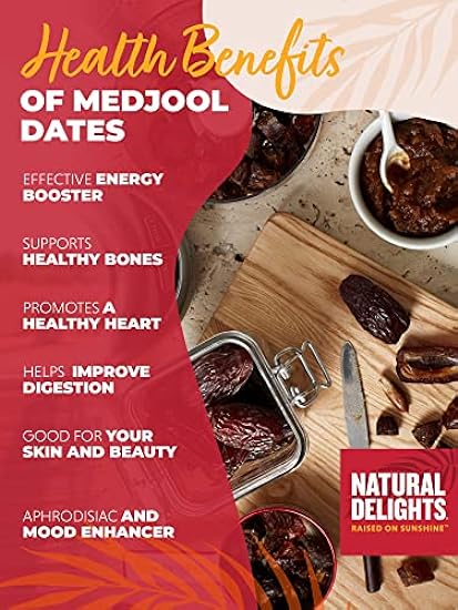 Natural Delights Medjool Dates – Large & Plump Whole Dates Medjool, Non-GMO Verified, Good Source of Fiber, Naturally Sweet Fruit Snack, Perfect for On-the-Go - Medjool Dates Whole, 5 lb Box 325968197