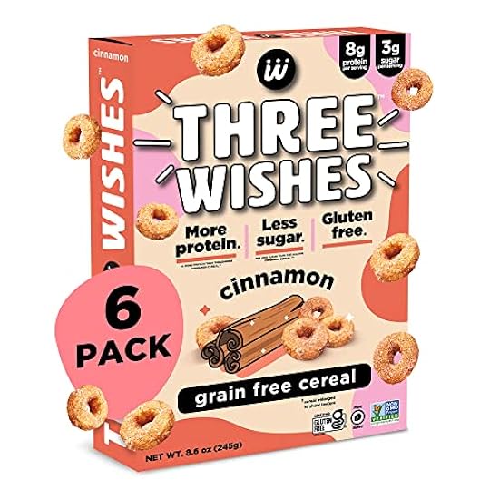 Plant-Based and Vegan Frühstück Cereal by Three Wishes - Cinnamon, 6 Pack - More Protein and Less Sugar Snack - Gluten-Free, Grain-Free - Non-GMO 958949694