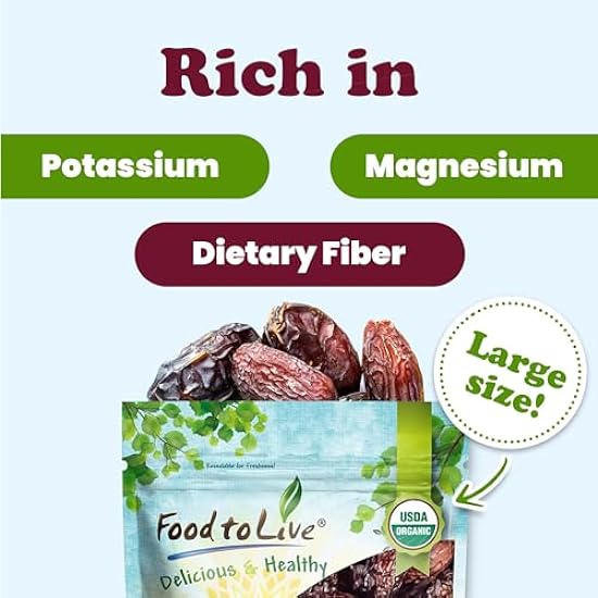 Organic Medjool Dates, 15 Pounds – Non-GMO, Whole Dried Dated with Pits, Large Size, Unsweetened, Unsulphured, Vegan, Sirtfood, Bulk. Good Source of Potassium, Magnesium, and Dietary Fiber. 941708657